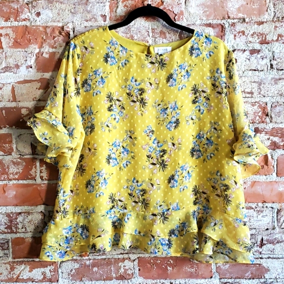 Ruffled Flowy Floral Chiffon Top - Picture 1 of 10